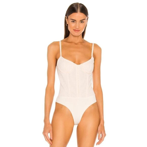 Jonathan Simkhai Standard Paisley Bobbinet Bustier Bodysuit Parchment Womens Siz - Picture 2 of 13